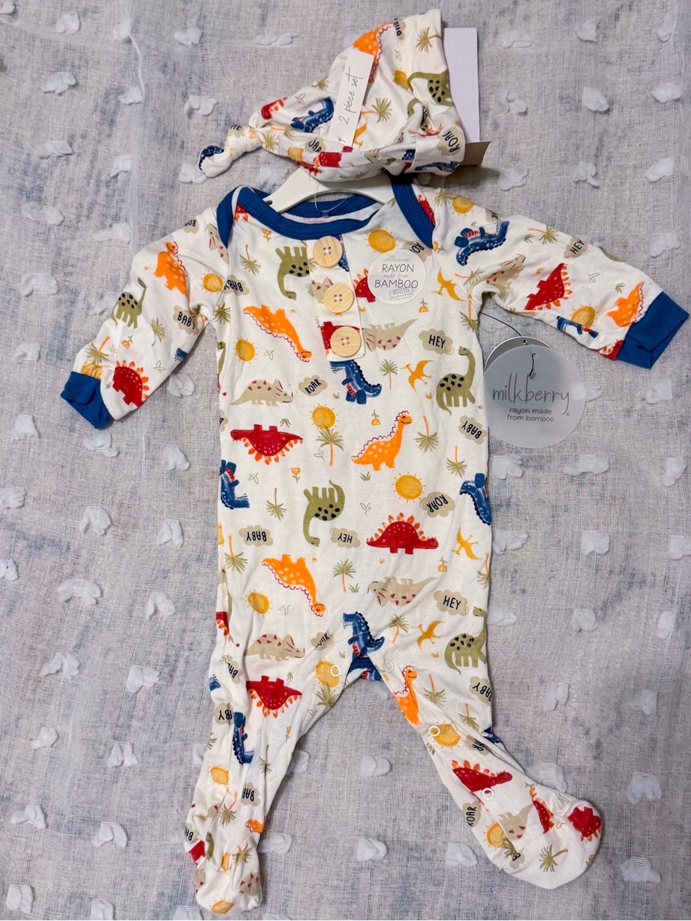 NWT! Milkberry Baby Dino Print Rayon Bamboo One-Piece Romper 0-3 months